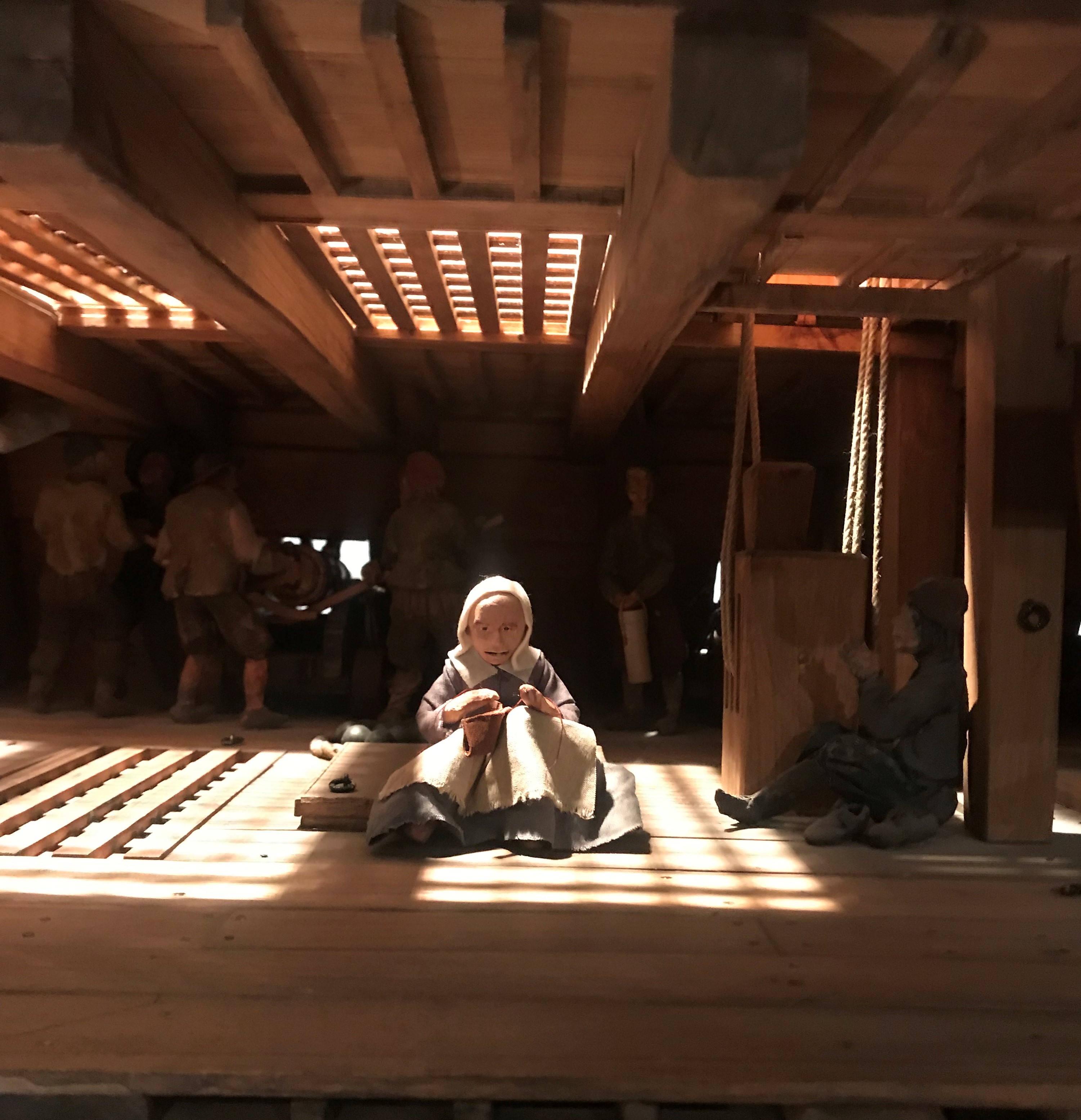 Knekthustru i genomskärningsmodellen på Vasamuseet
